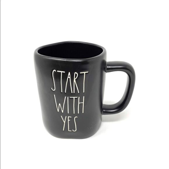 Rae Dunn START WITH YES Mug Coffee cup- BLACK Ceramic - Picture 1 of 1